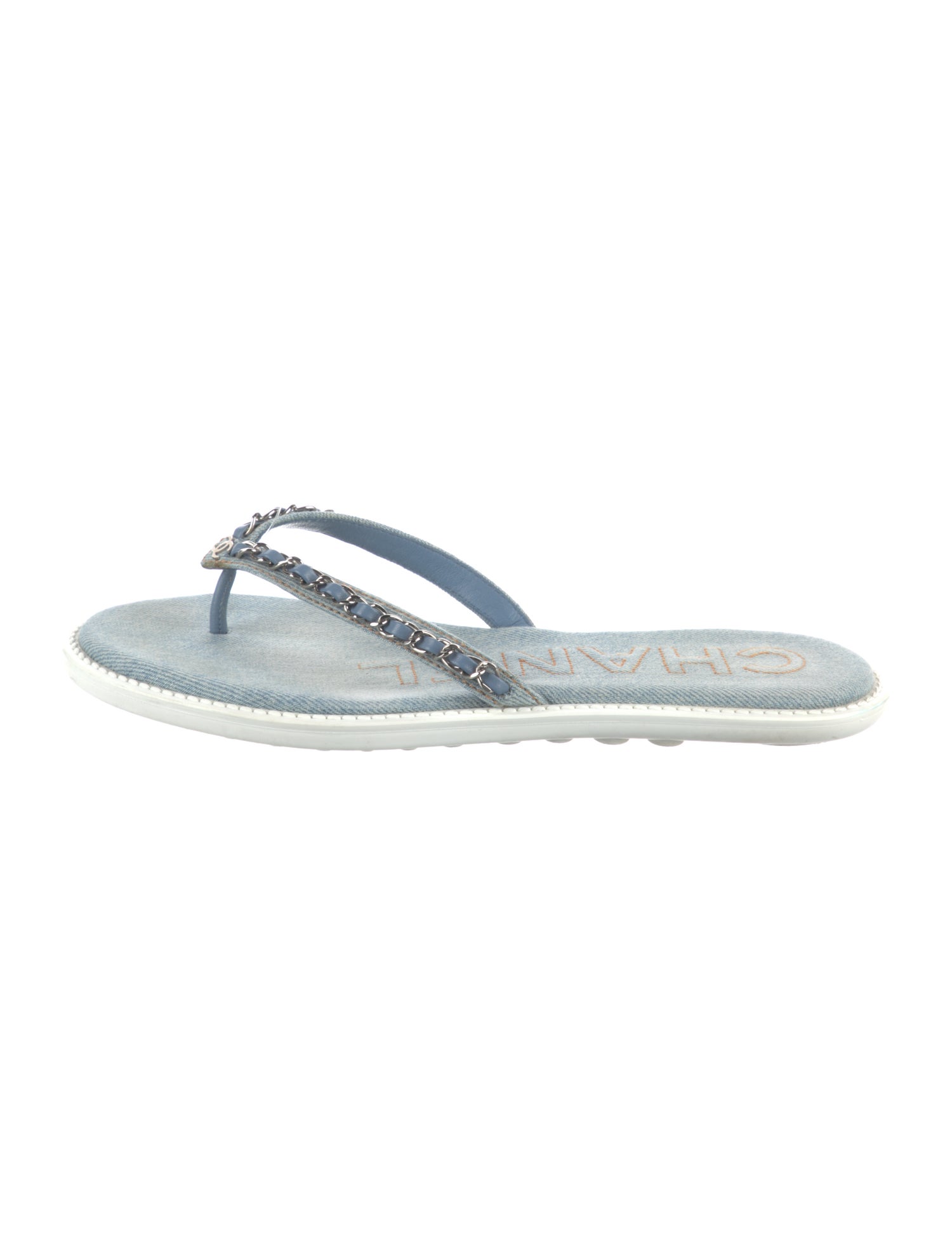 Chanel Interlocking CC Logo Denim Flip Flops